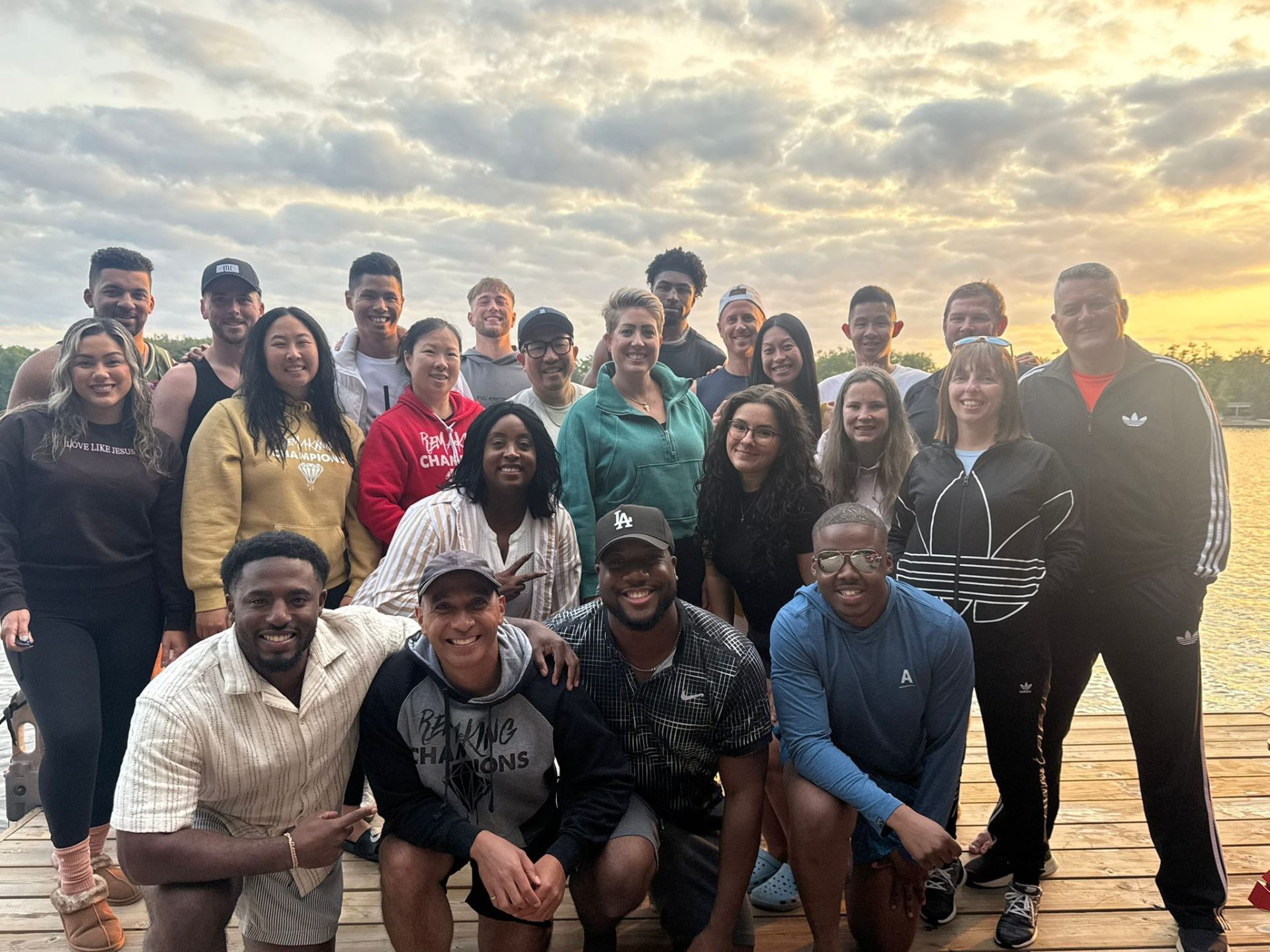 Community gathering at sunset