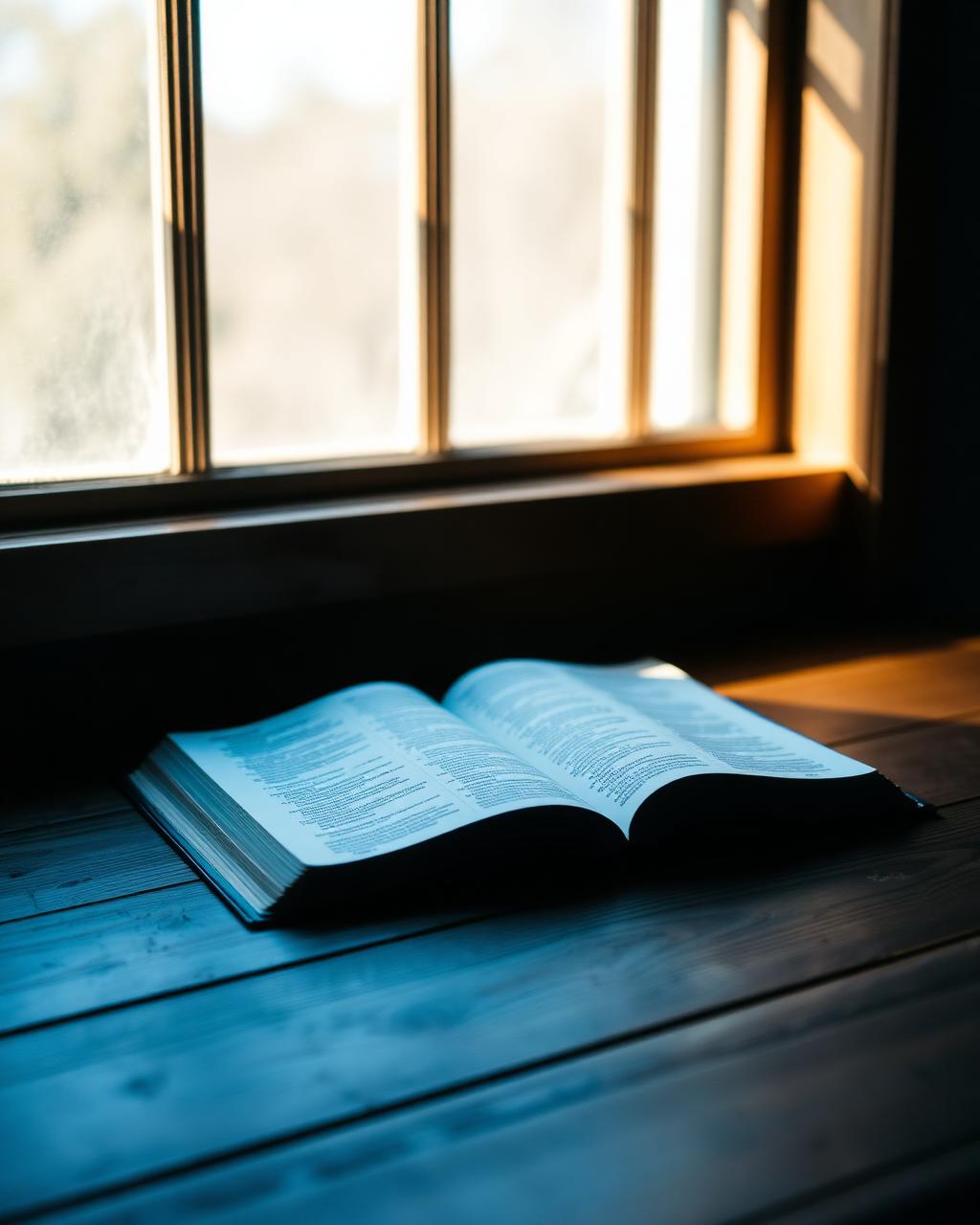 Open Bible in soft morning light